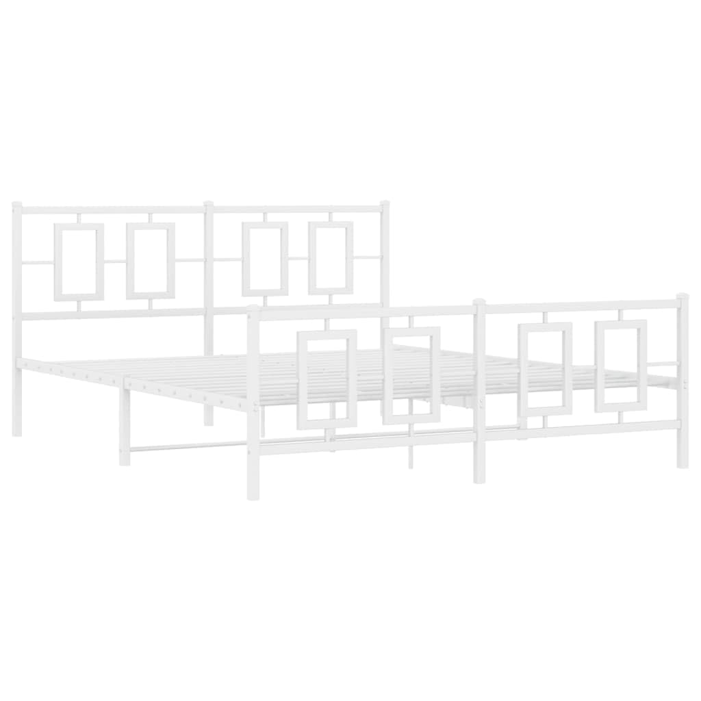 vidaXL White Metal Double Bed Frame with Slatted Support, Modern Bedroom Furniture with Headboard and Footboard - 59.1"x78.7"