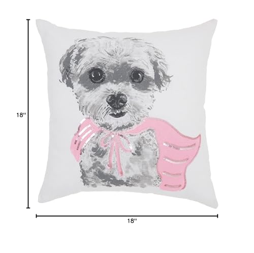 HomeRoots 100% Cotton White and Pink Super Pup Throw Pillow