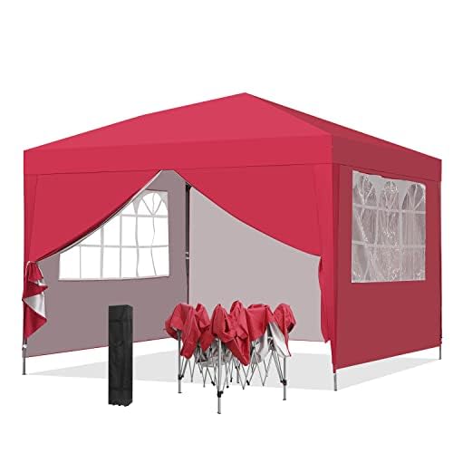 Gdy 10X10Ft Pop-Up Paint Tent, Canopy Tent, Instant Shelter Portable Outdoor Canopies With 4 Removable Side Walls, Red.