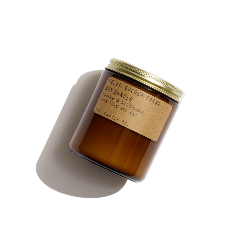 P.F. Candle Co. Golden Coast Classic Standard Scented Soy Wax Candle (7.2 oz) 40-50 Hour Burn Time, Cotton Wick, Amber Glass Jar