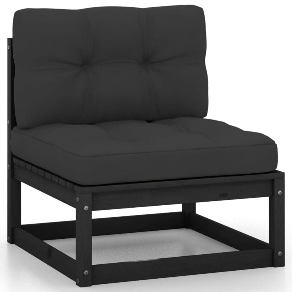 vidaXL Solid Pinewood Patio Lounge Set 12 Piece with Cushions Outdoor Garden Terrace Yard Furniture Wooden Lounge Sofa Set Seat Seating Black