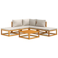 vidaXL Patio Lounge Set with Light Gray Cushions -6 Pieces Solid Acacia Wood Modular Design Farmhouse Style Outdoor Furniture wi