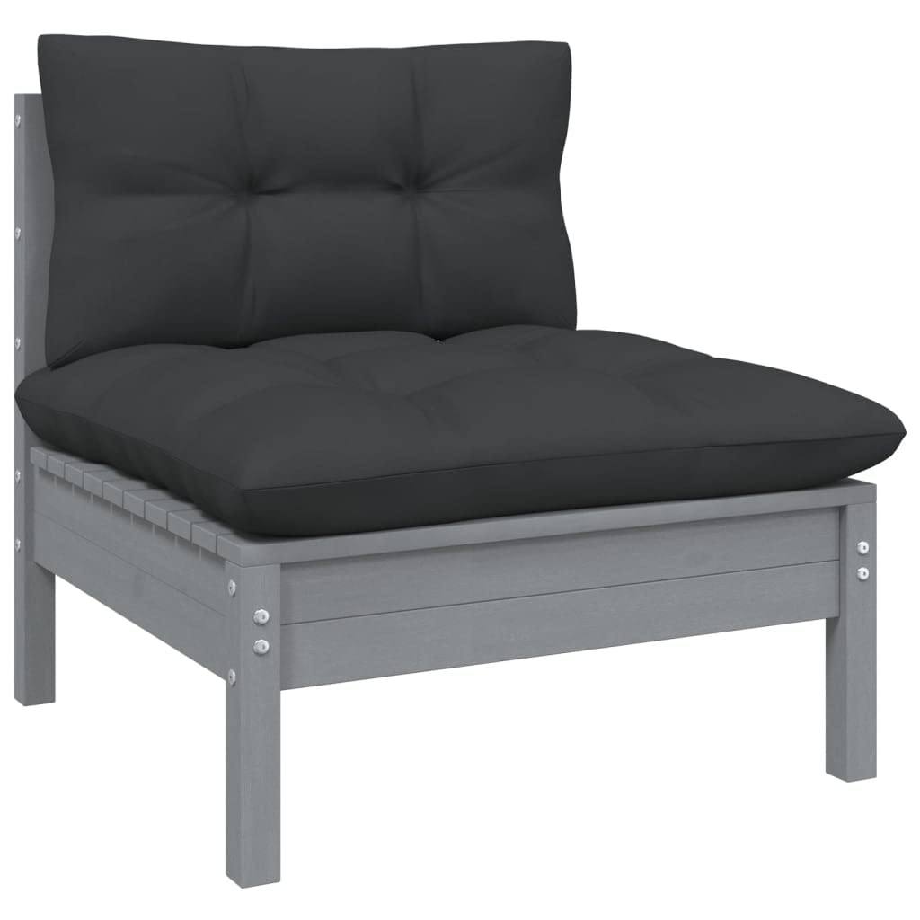 vidaXL Solid Pinewood Patio Lounge Set 13 Piece with Cushions Garden Outdoor Lawn Yard Terrace Balcony Wooden Seat Seating Furniture Gray