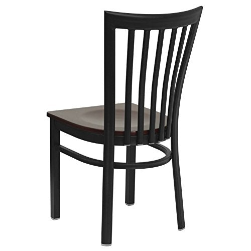 Flash Furniture HERCULES Series Black School House Back Metal Restaurant Chair - Mahogany Wood Seat