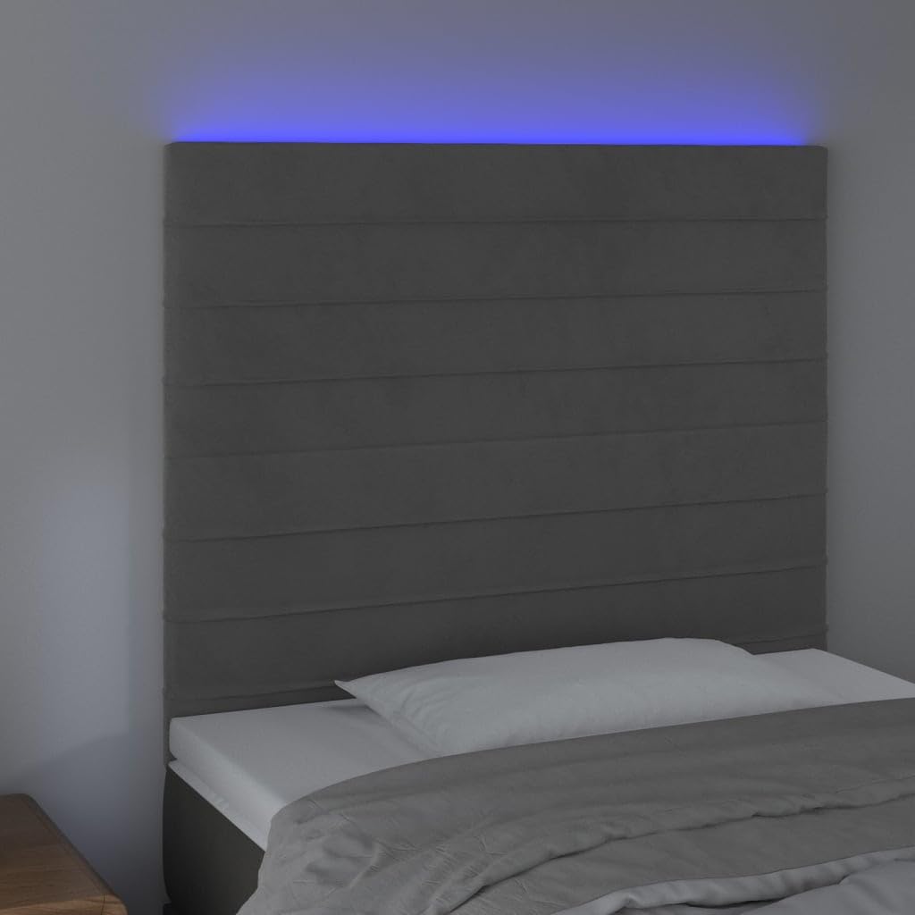 vidaXL Velvet LED Headboard in Dark Gray - Modern Design with Durable Materials, Appropriate for Any Bedroom, Includes California Proposition 65 Warning