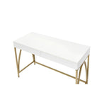 Acme Lightmane 2-Drawer Vanity Desk with Metal Legs in White High Gloss and Gold