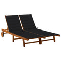 vidaXL Acacia Wood Patio Lounge Chair/Sunlounger-Adjustable with Cushions, Two Wheels, for Poolside/Garden