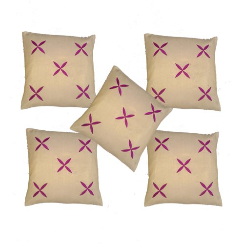 Msenterprises Self Design Velvet Leaf Cushion Covers | Beige | 16X16 Inch (40X40 Cm) | Set Of 5