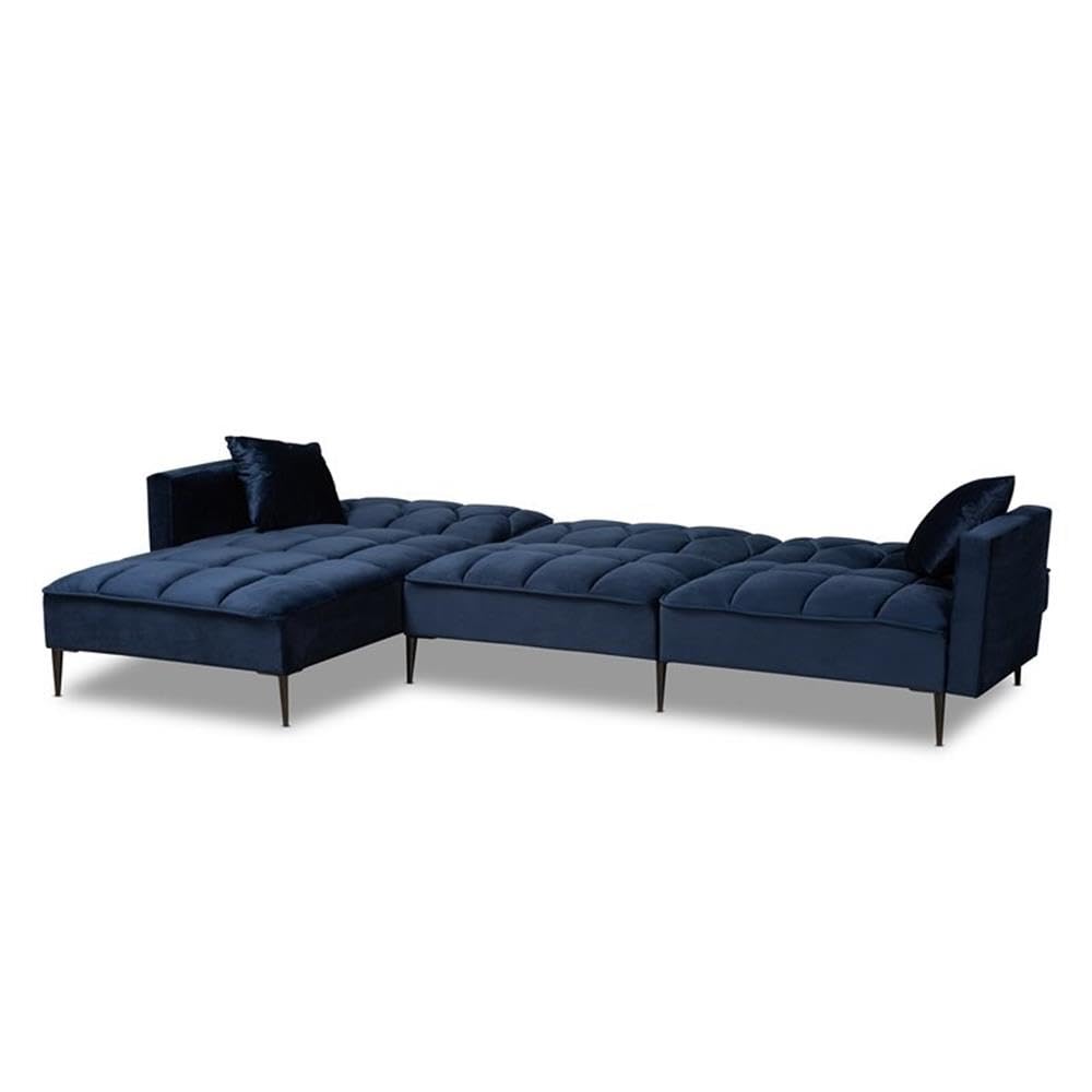 Baxton Studio Galena Blue Sectional Sofa with Left Facing Chaise