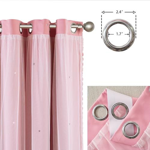 Yancorp Pink Curtains For Bedroom Living Room Thermal Insulated Kids Curtain Hollow-Out Star Window Nursery Curtain 96 Inches Length Room Darkening Grommet(Pink,52 * 96),1 Panel