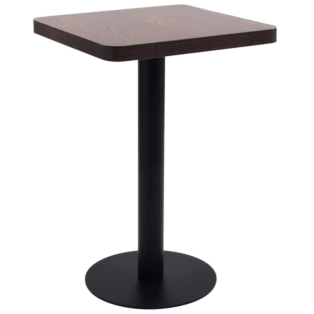 vidaXL Dark Brown Bistro Table - Modern Square Bar Table with Wood Grain Pattern and Steel Base for Indoor and Outdoor Use