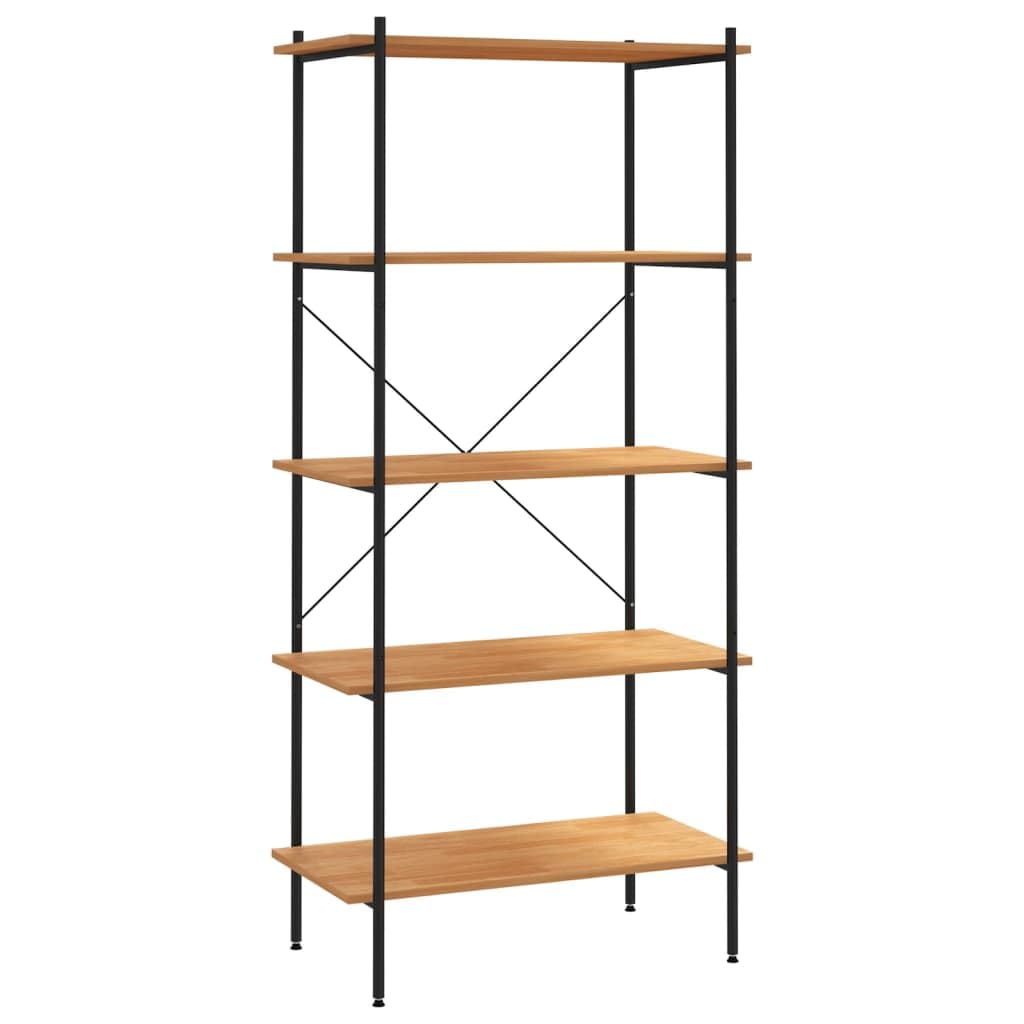 vidaXL 5-Tier Shelving Unit – Black and Oak, Steel and Engineered Wood Construction, Ideal for Office, Living Room and Garage