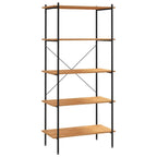 vidaXL 5-Tier Shelving Unit – Black and Oak, Steel and Engineered Wood Construction, Ideal for Office, Living Room and Garage