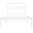 vidaXL Metal Single Bed Frame with Headboard, Steel, White, 39.4"x78.7", Storage Space, Mattress Support