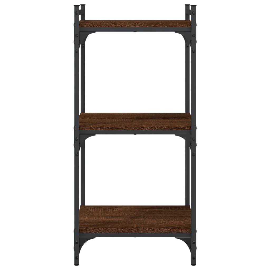 vidaXL 3-Tier Brown Oak Bookcase - Industrial-Style Bookstand with Adjustable Feet, Engineered Wood and Metal Frame, Home Storage Solution