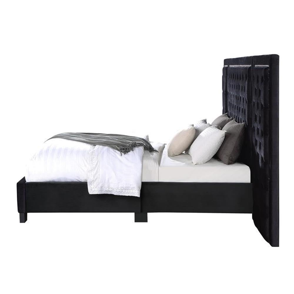 Acme Damazy Eastern King Bed in Black Velvet