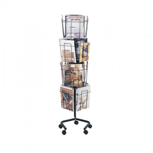 Safco Rotary Floor Display Rack - 60 Height X 15 Width X 15 Depth - 16 Compartment[S] - Charcoal