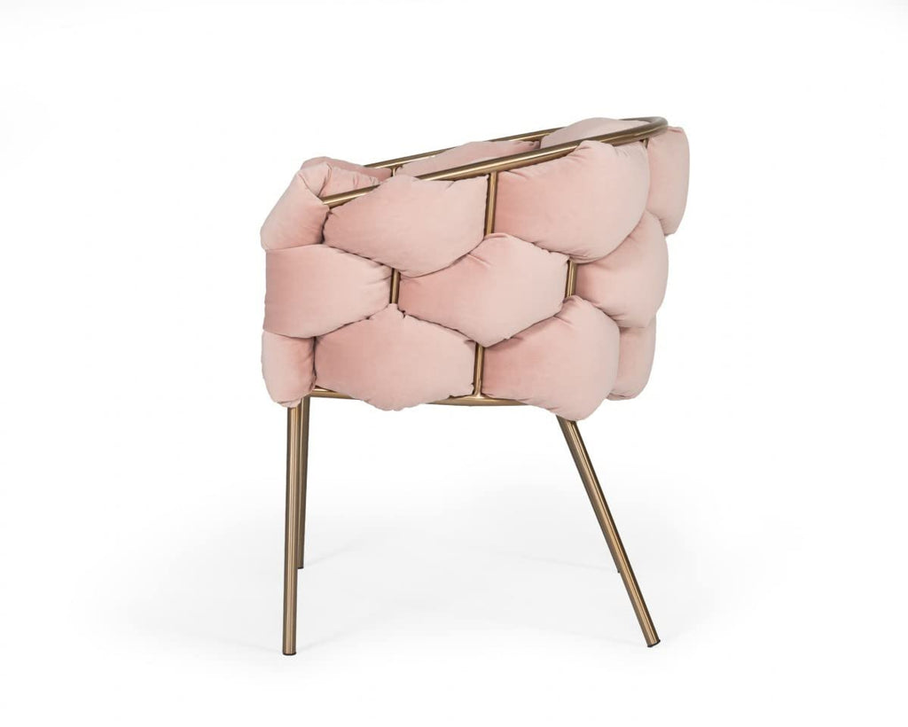 HomeRoots Metal, Fabric Pink Geo Velvet and Brushed Brass Velvet Dining Chair