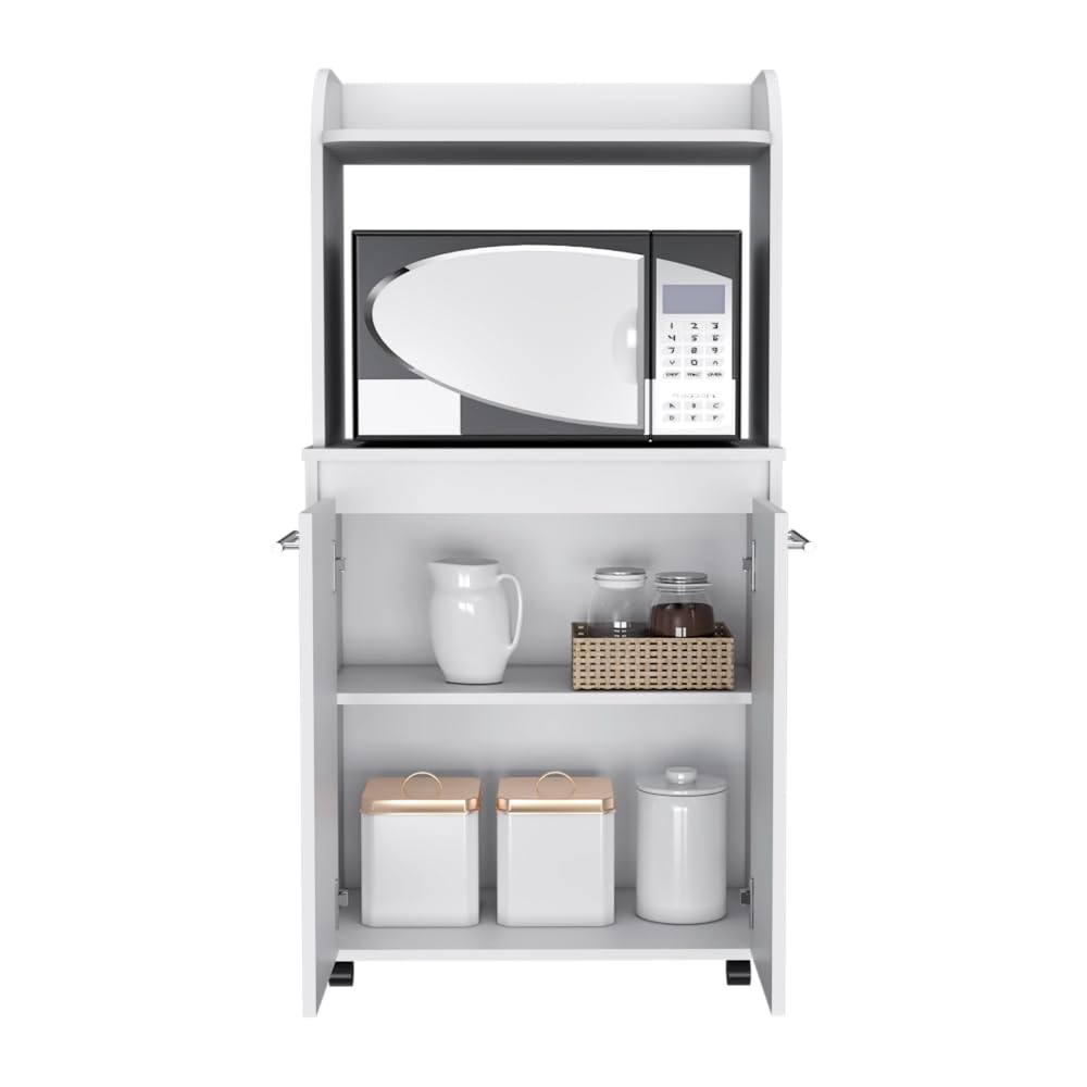 Kitchen Cart Totti, Double Door Cabinet, One Open Shelf, Two Interior Shelves - White