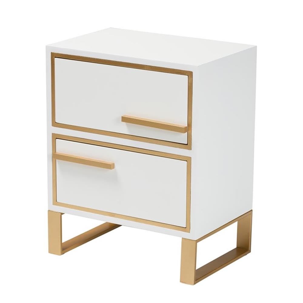 Baxton Studio Giolla White Finished Wood and Gold Metal 2-Drawer End Table