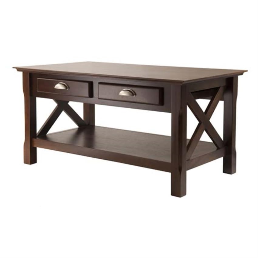 Ergode Wood Stafford Coffee Table | Oyster Gray Finish | Slatted Side Panels | Full-Size Drawer | Lower Shelf | Solid & Composite Wood (40538-VV)