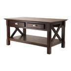 Ergode Wood Stafford Coffee Table | Oyster Gray Finish | Slatted Side Panels | Full-Size Drawer | Lower Shelf | Solid & Composite Wood (40538-VV)