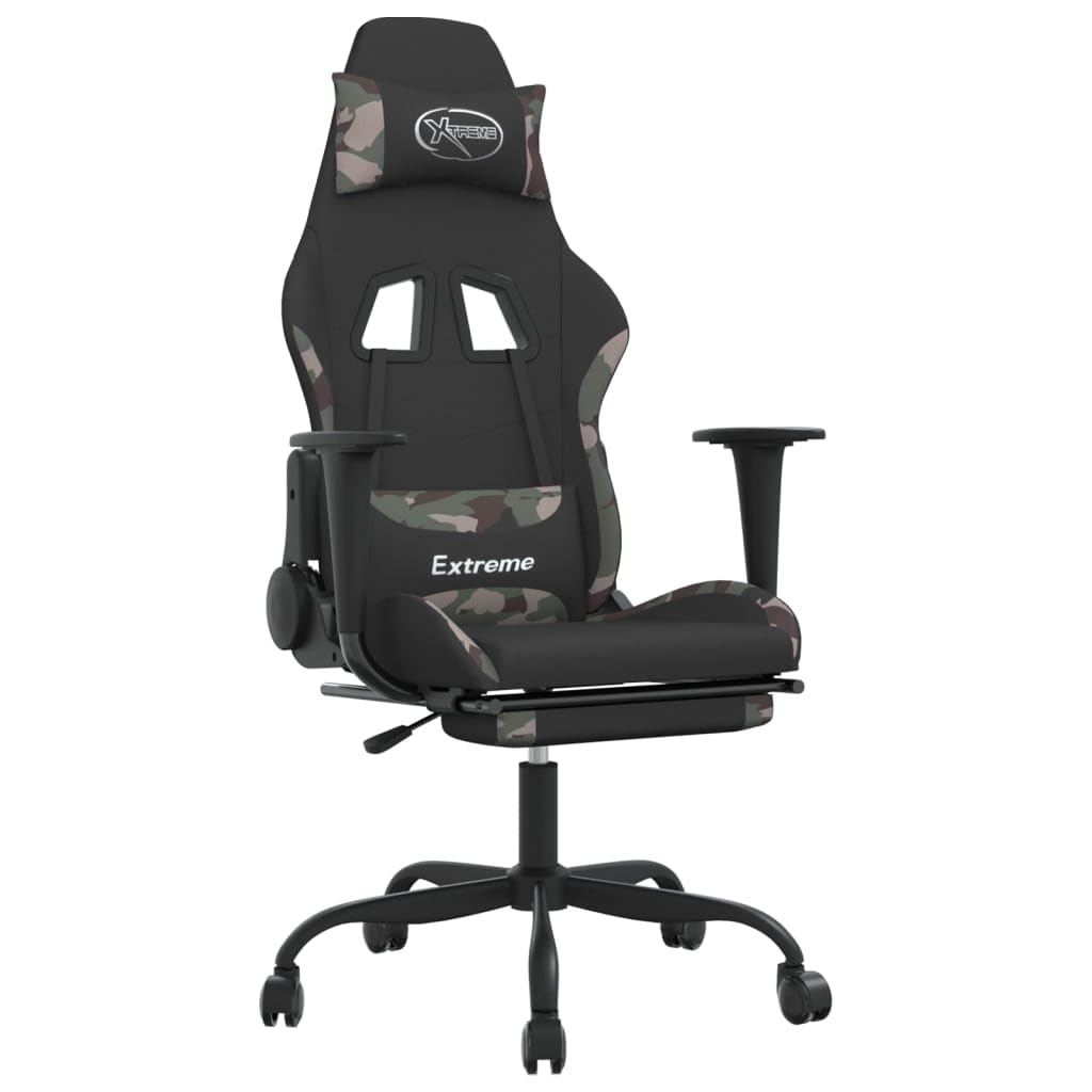 Vidaxl Adjustable Fabric Gaming Chair With Footrest In Black And Camouflage - Comfort Boosting Experience For Gamers And Desk Workers