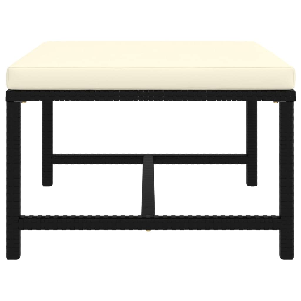 vidaXL Black Poly Rattan Sectional Footrest with Cream White Cushions - Versatile Outdoor Furniture - Steel Frame - Weather-Resistant Material
