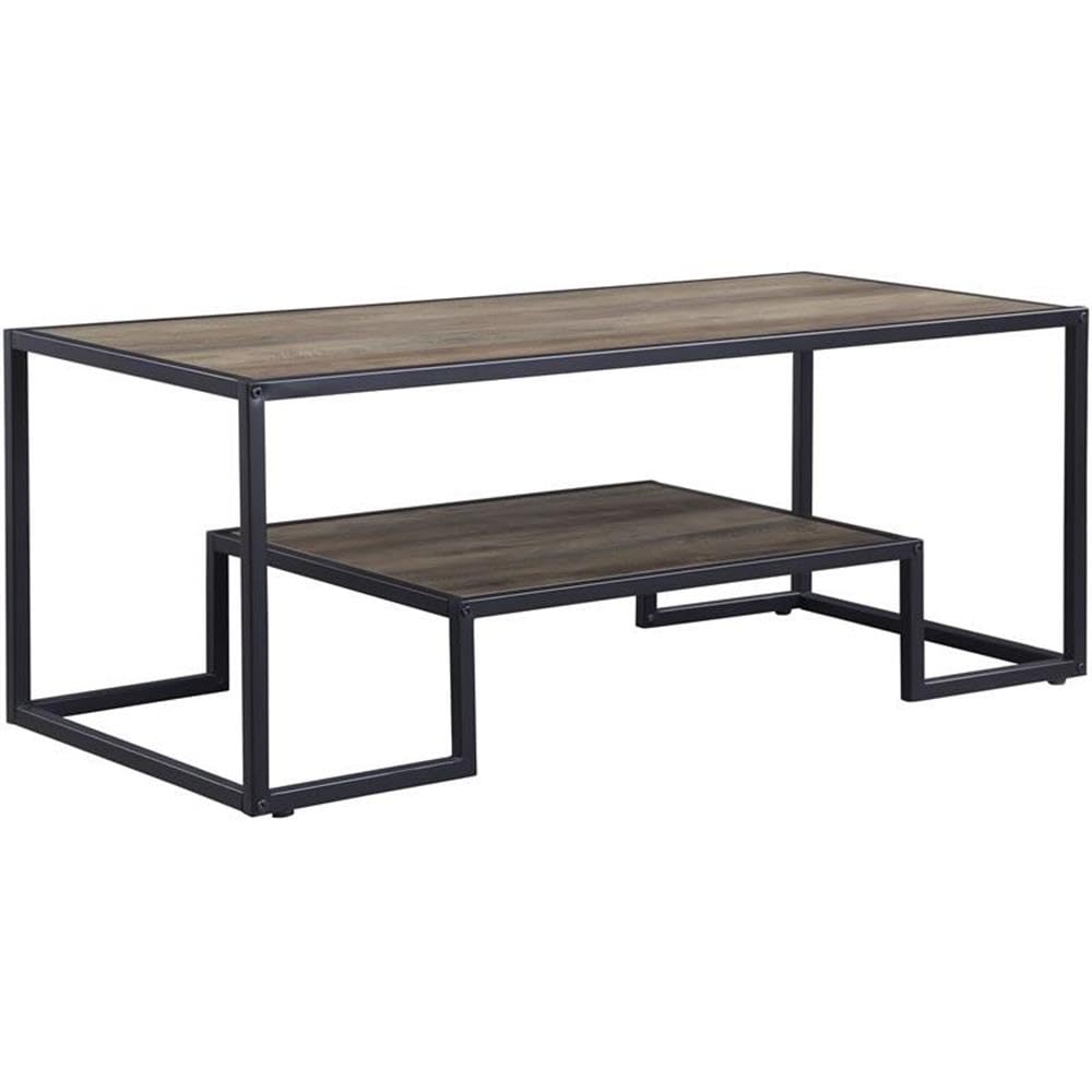 Acme Idella Wooden Coffee Table with 1 Tier Shelf in Rustic Oak and Black