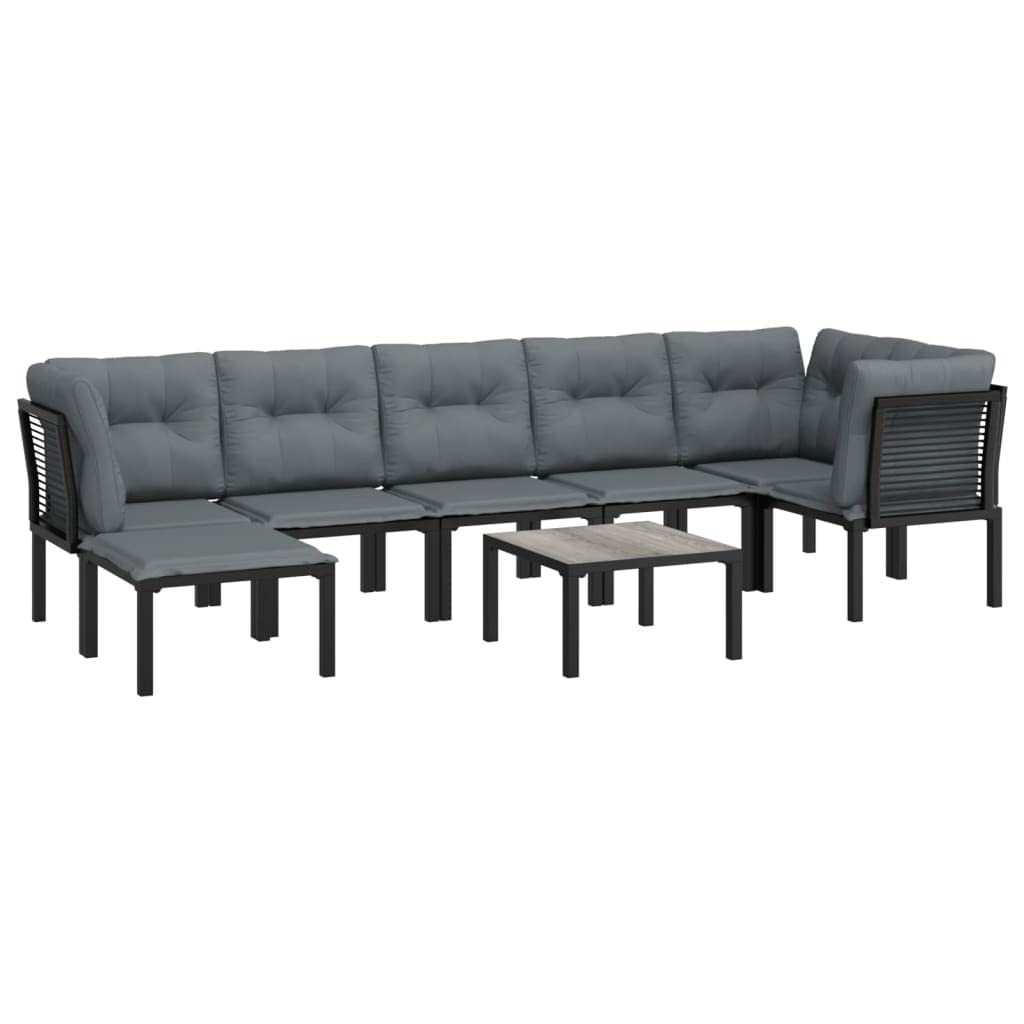 vidaXL Patio Lounge Set 8 Piece, Outdoor Patio Furniture with Coffee Table, Conversation Set with Footstool, Modern Style, Black and Gray Poly Rattan
