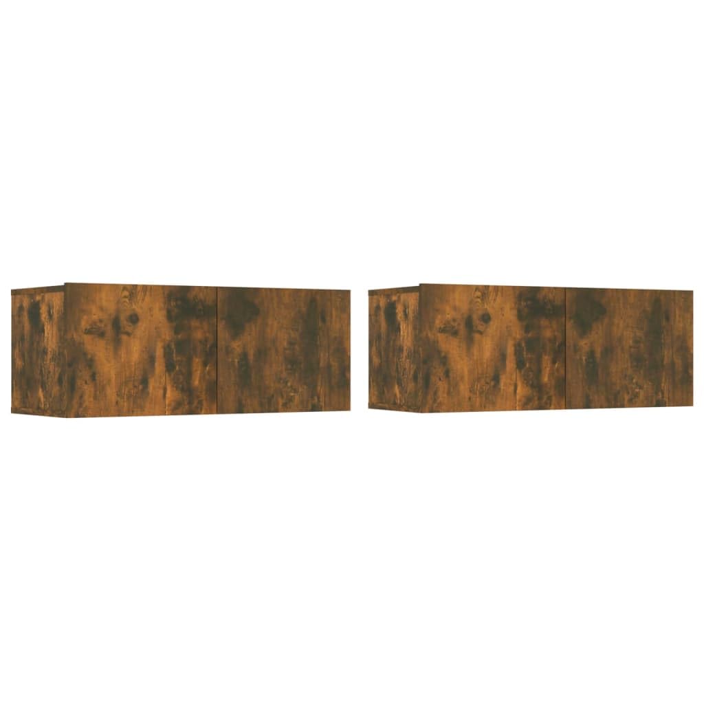 Vidaxl Tv Stand Set 4 Piece, Wall Mounted Entertainment Center, Tv Stand Console With Storage, Modern Style, Smoked Oak Engineered Wood