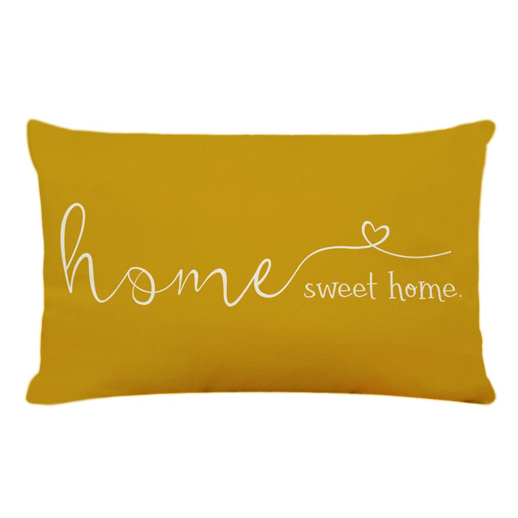 Mfgneh Home Sweet Home Quotes Farmhouse Pillow Covers 12X20 Inch, Decorative Throw Cushion Case, Housewarming Gift, Yellow
