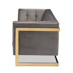 Baxton Studio Ambra Glam and Luxe Grey Velvet Fabric Upholstered and Button Tufted Sofa with Gold-Tone Frame