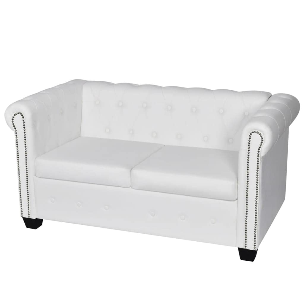 vidaXL Sofa, Settee Couch Sofa with Tufted Arms, Chesterfield Loveseat for Home Living Room Bedroom Office, Artificial Leather White