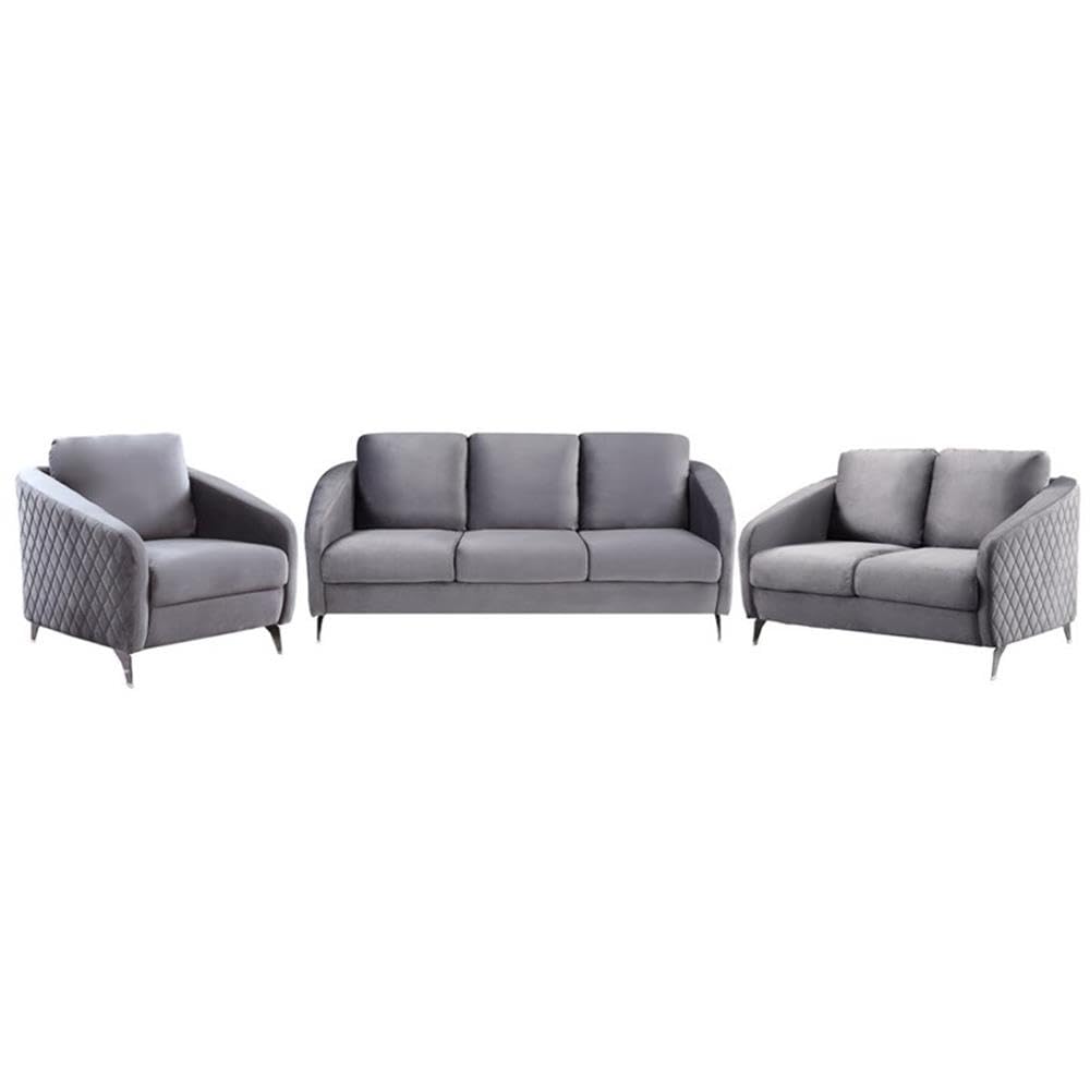 Lilola Home Sofia Gray Velvet Fabric Sofa Loveseat Chair Living Room Set