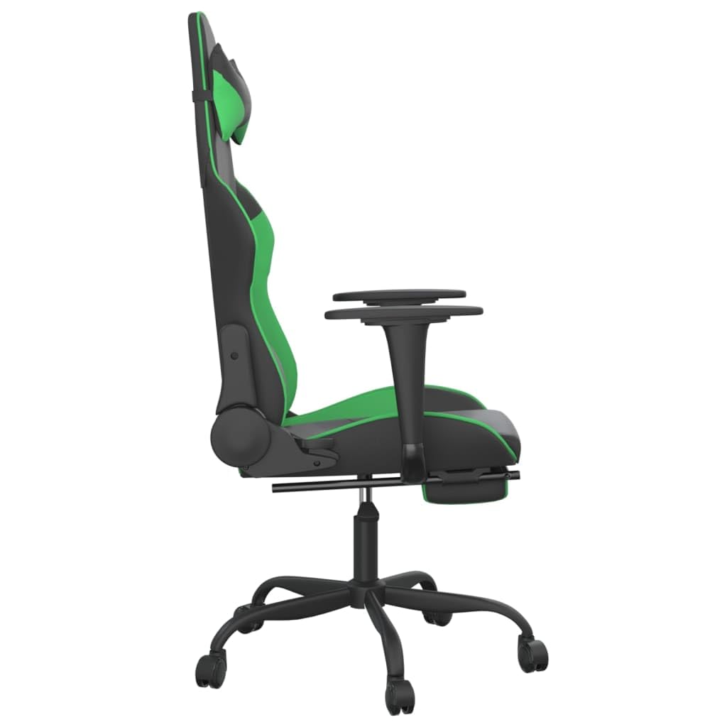 vidaXL Adjustable Gaming Chair with Footrest - Black and Green Faux Leather - Ergonomic Design - Lightweight & Durable - Modern Style Gaming Chair