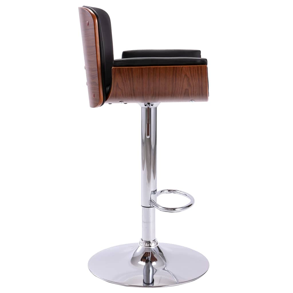 vidaXL Faux Leather Bar Chair - Adjustable Height, Padded Seat, Sturdy Wood and Chromed Metal Frame - Black & Dark Brown
