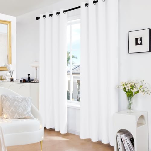Deconovo Blackout Grommet Curtains ?Thermal Insulated, Noise-Reducing, Sustainable & Easy-Care Drapes For Bedroom, Living Room & Office ?Oeko-Tex Certified, White, 52W X 45L Inch (Set Of 2)