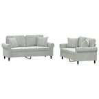 vidaXL Velvet Sofa Set - Light Gray Modern Loveseat Couch with Pillows, Comfortable Seating Experience, Sturdy Frame for Living Room, Lounge