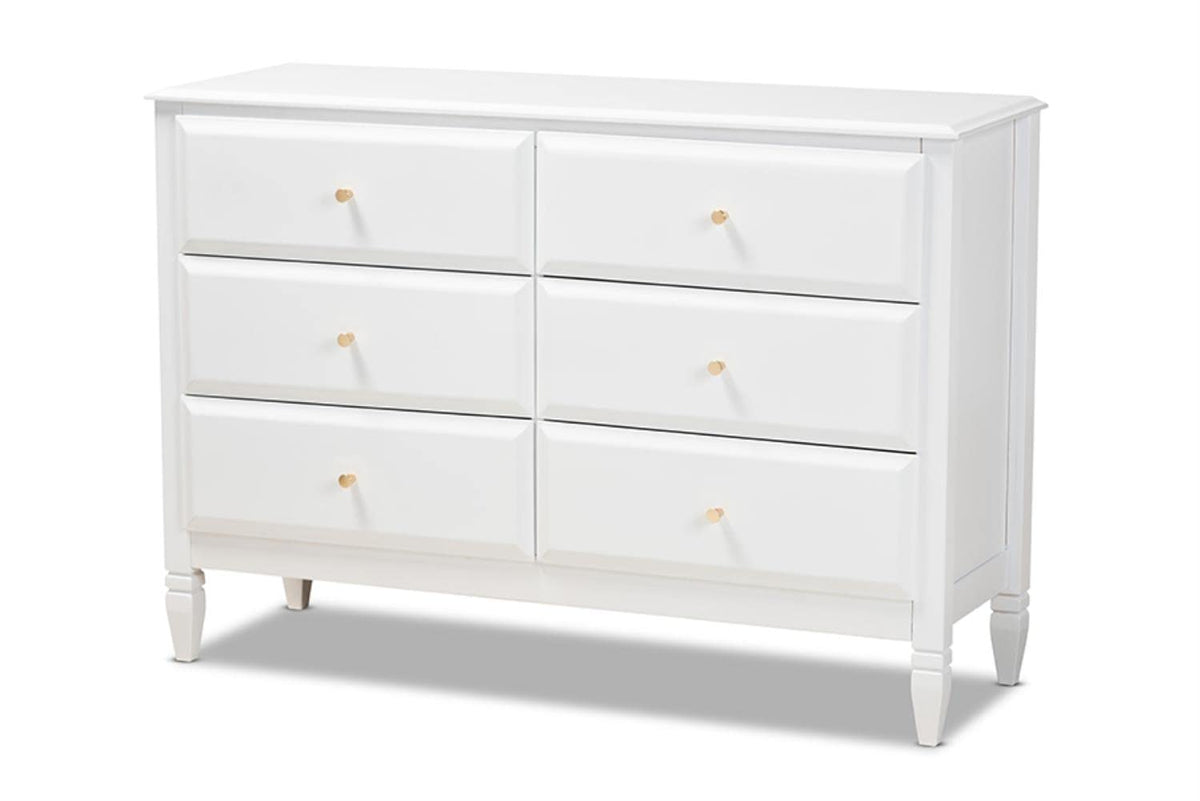 Baxton Studio Naomi White Finished Wood 6-Drawer Bedroom Dresser