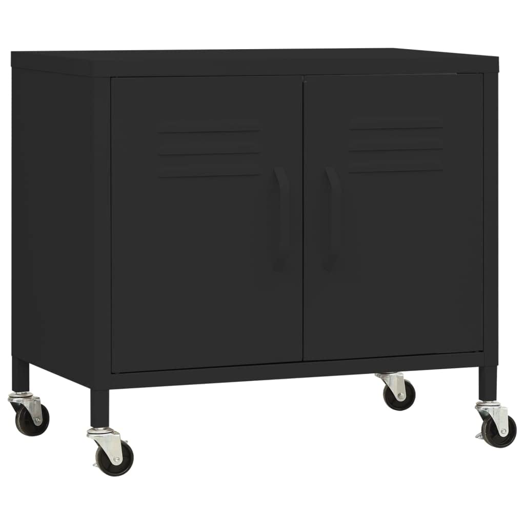 vidaXL Steel Storage Cabinet - Mobile Book and Multimedia Organizer with Adjustable Shelf and Ventilated Doors - Durable, Stable, Black