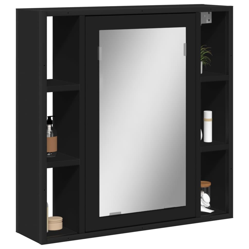 vidaXL Wall-Mounted Bathroom Mirror Cabinet in Black - Engineered Wood with Ample Storage, Clear Glass Mirror, 23.6&quot;x6.3&quot;x23.6&quot;