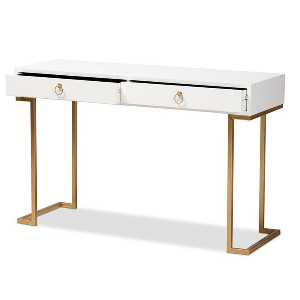 Baxton Studio Beagan Modern and Contemporary White Finished Wood and Gold Metal 2-Drawer Console Table White/Wood