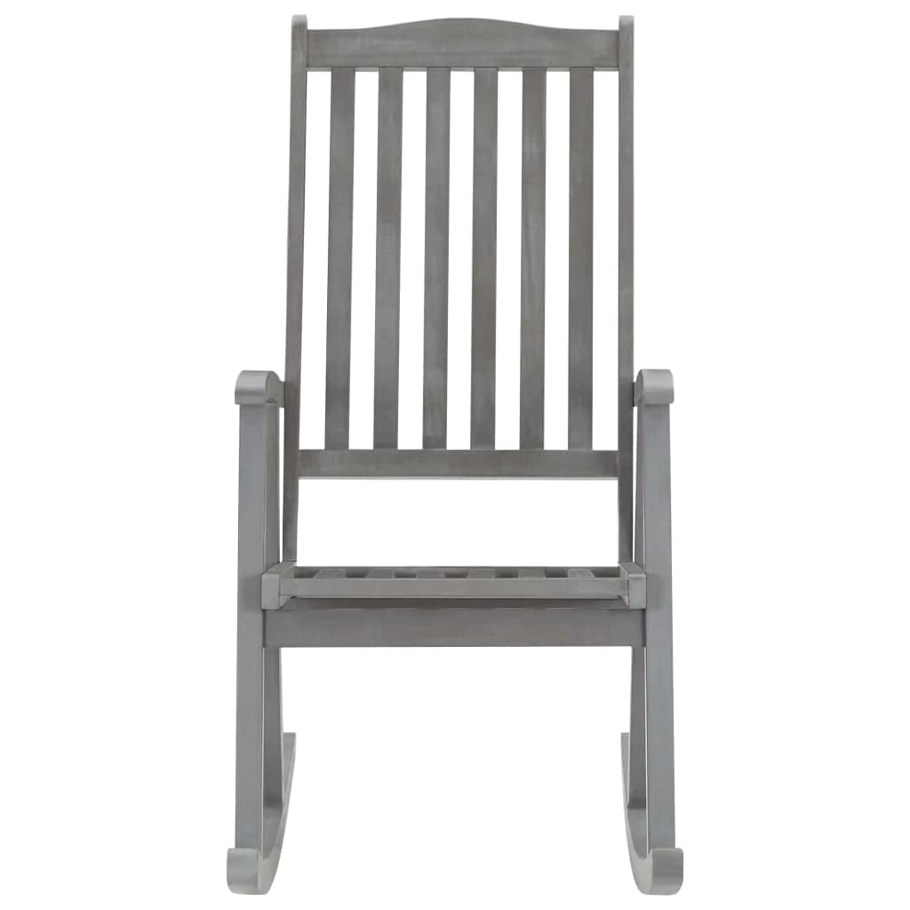 vidaXL Solid Acacia Wood Rocking Chair with Cushions in Gray, Classic Design, Weather-Resistant Build, High Backrest for Extra Comfort, Ideal for Patio or Lounge Area