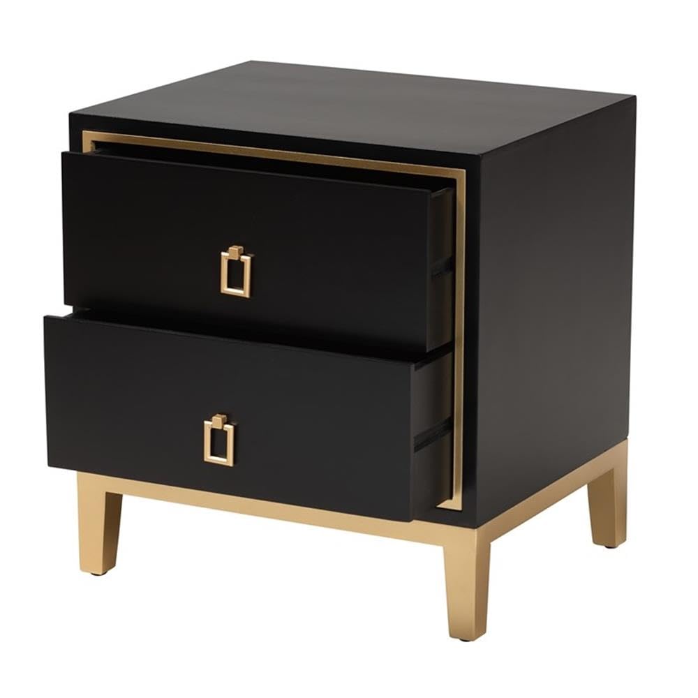 Baxton Studio Donald Black Finished Wood and Gold Metal 2-Drawer End Table