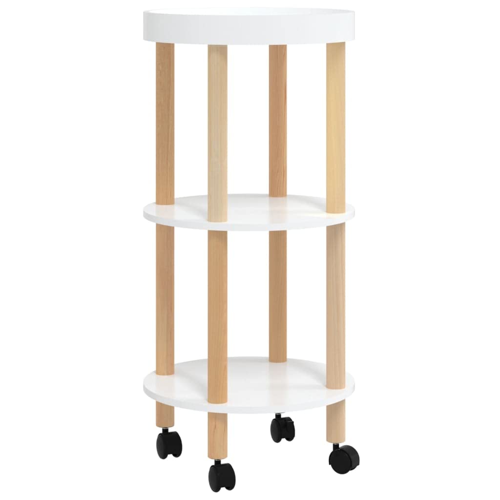 vidaXL Scandinavian 3-Tier Rolling Trolley - White, 15x15x32.3, Engineered Wood and Solid Pine, Mobile Storage Cart with Lockable Wheels