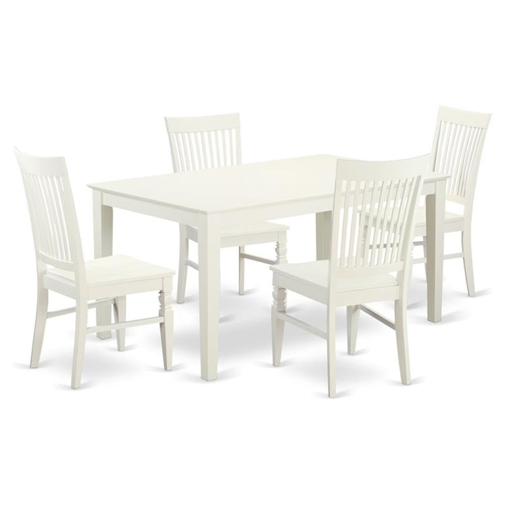 East West Furniture CAWE5-LWH-W 5 Piece Dining Room Furniture Set Includes a Rectangle Kitchen Table and 4 Dining Chairs, 36x60 Inch, Linen White