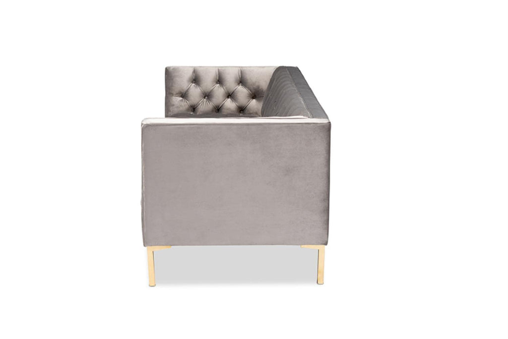 Baxton Studio Zanetta Glam and Luxe Gray Velvet Upholstered Gold Finished Sofa