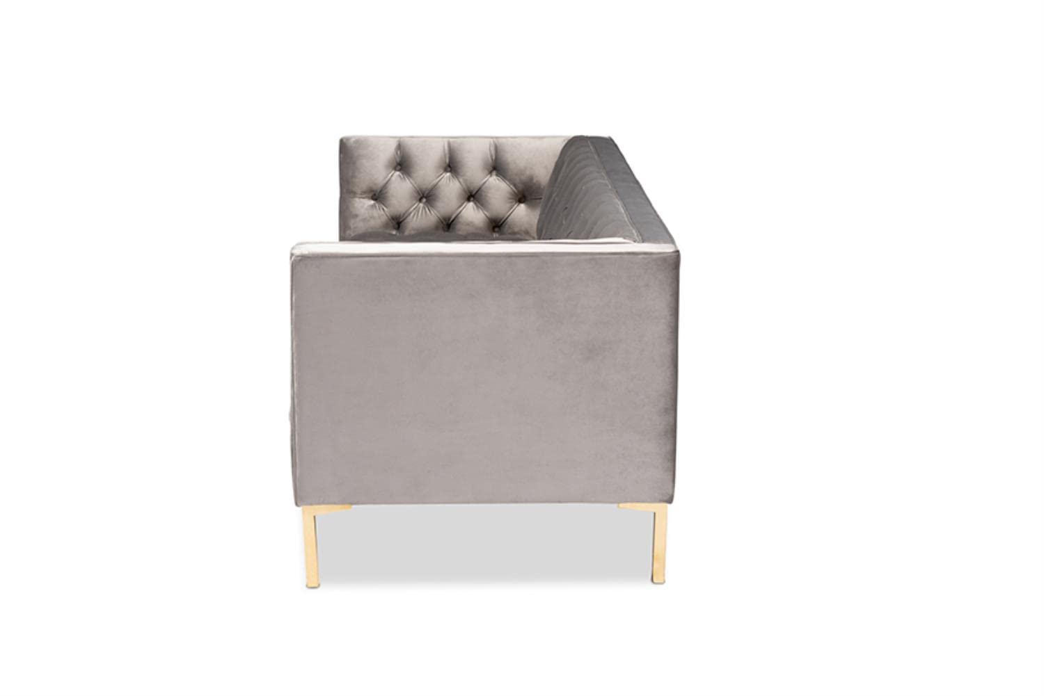 Baxton Studio Zanetta Glam and Luxe Gray Velvet Upholstered Gold Finished Sofa