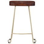 vidaXL Bar Stools - Gavin Design - Solid Mango Wood & Brass Iron - Set of 2 - Walnut Finish - 17.7" W x 15.7" D x 24.4" H